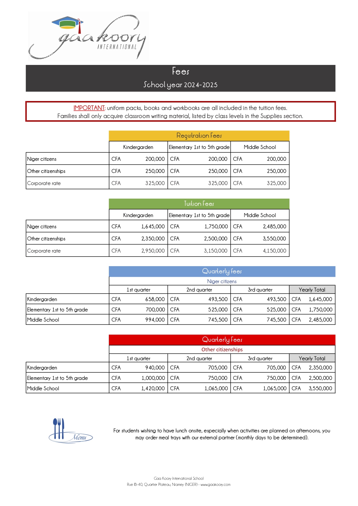 Gaa Koory fees